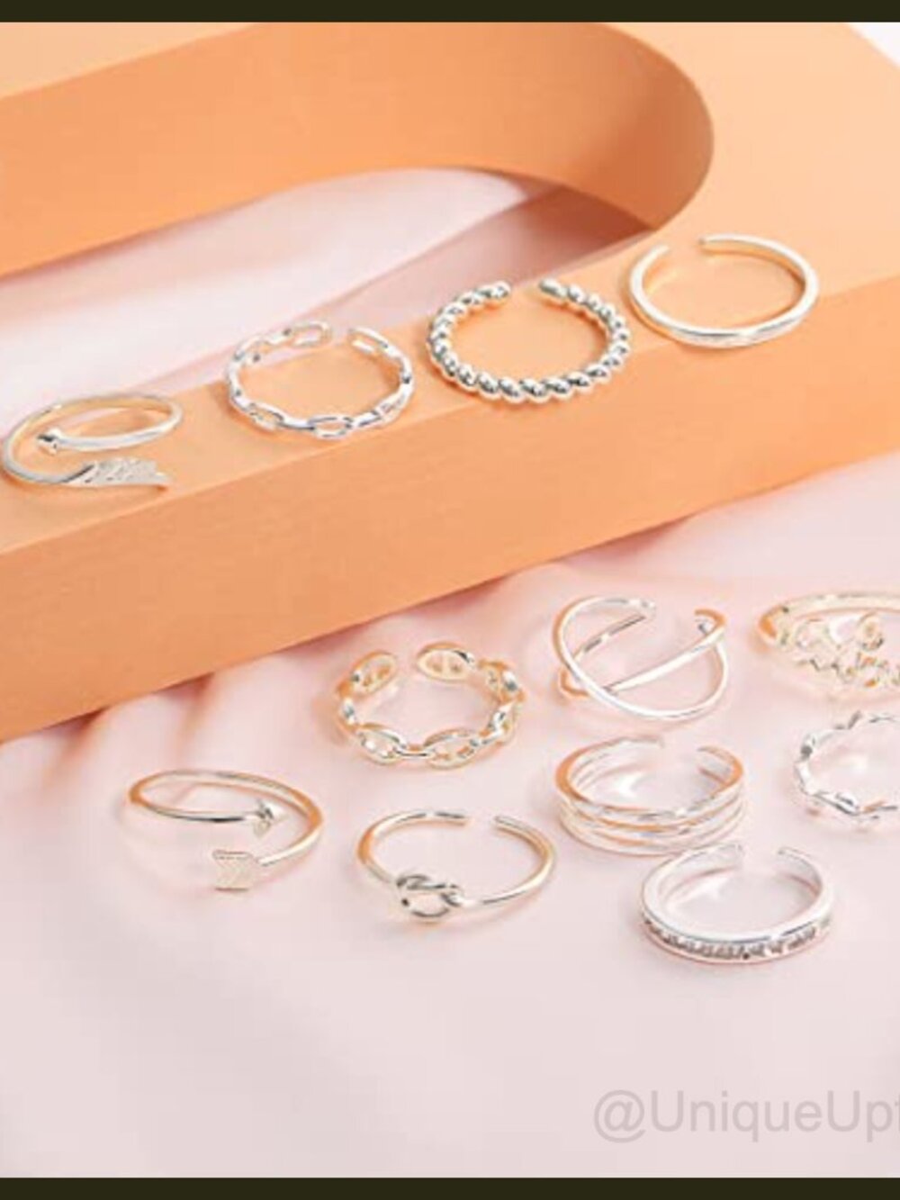 12pc Silver Plated Adjustable Open Rings Set Stackable Midi Knuckle Rings - Picture 4 of 6